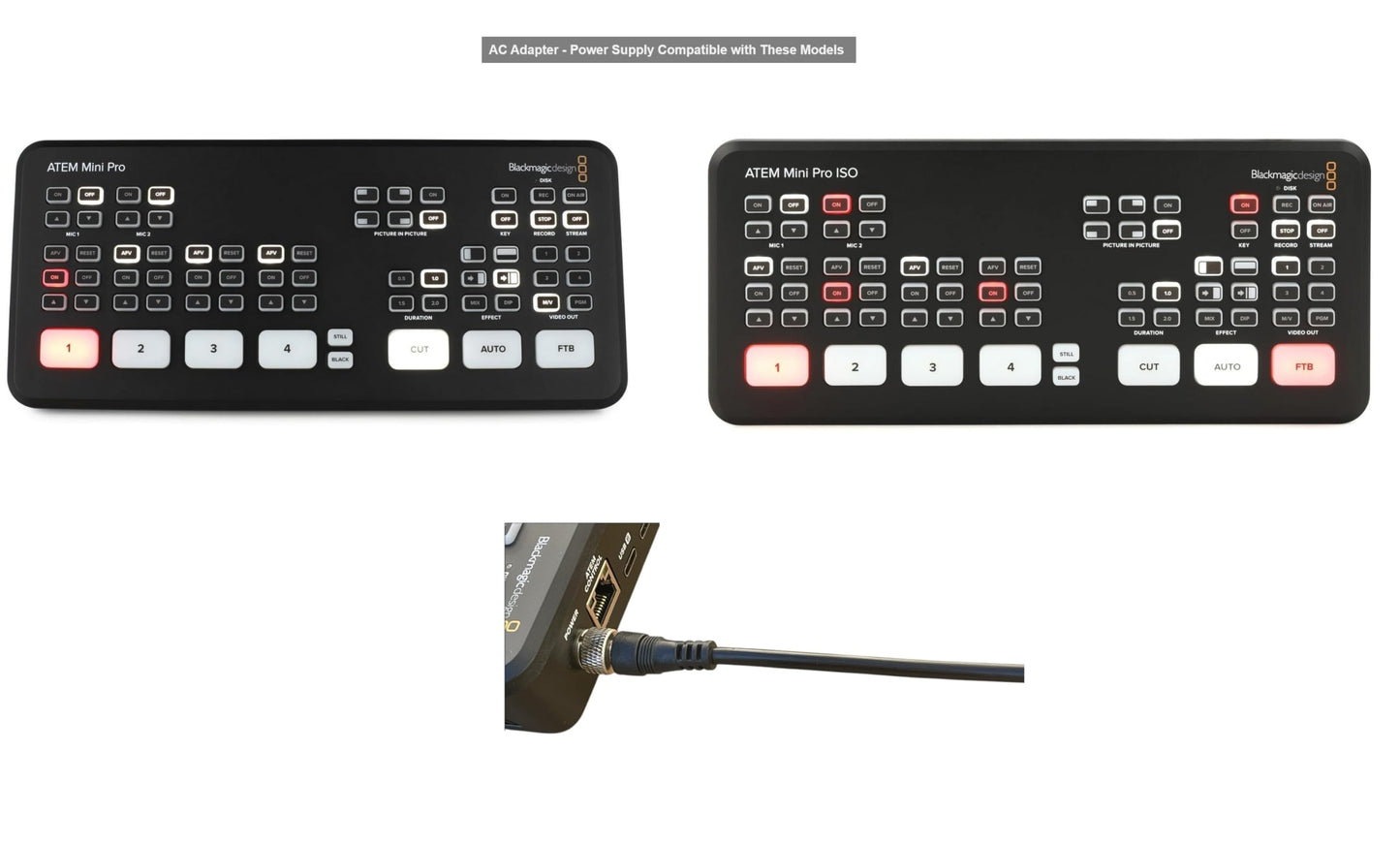 Locking Connector AC Adapter Power Supply Compatible with Blackmagic Design ATEM Mini Pro and ATEM Mini Pro ISO