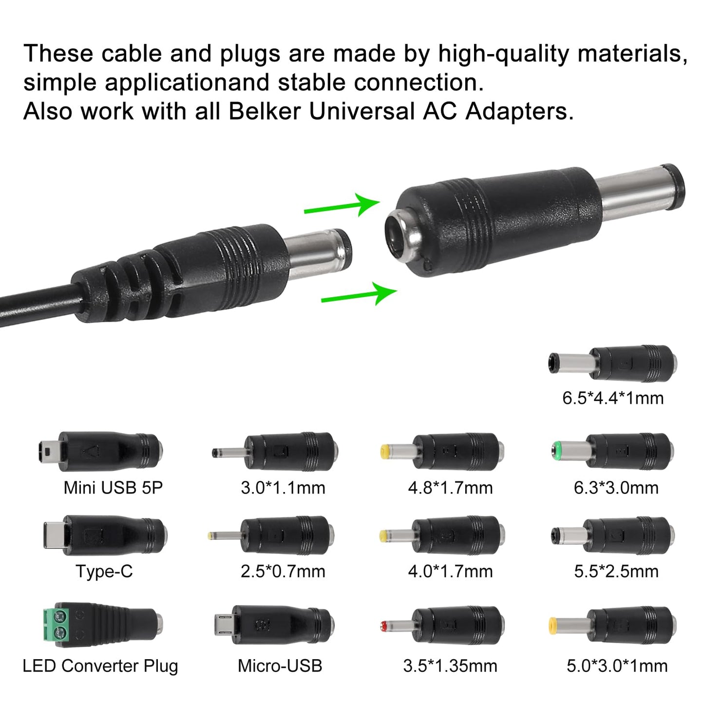 JUZITAO 2PCS Universal 5V DC 5.5 2.1mm Plug Charging Cable Power Cord, USB to DC Power Cable with 13 Interchangeable Plugs Connectors Adapters