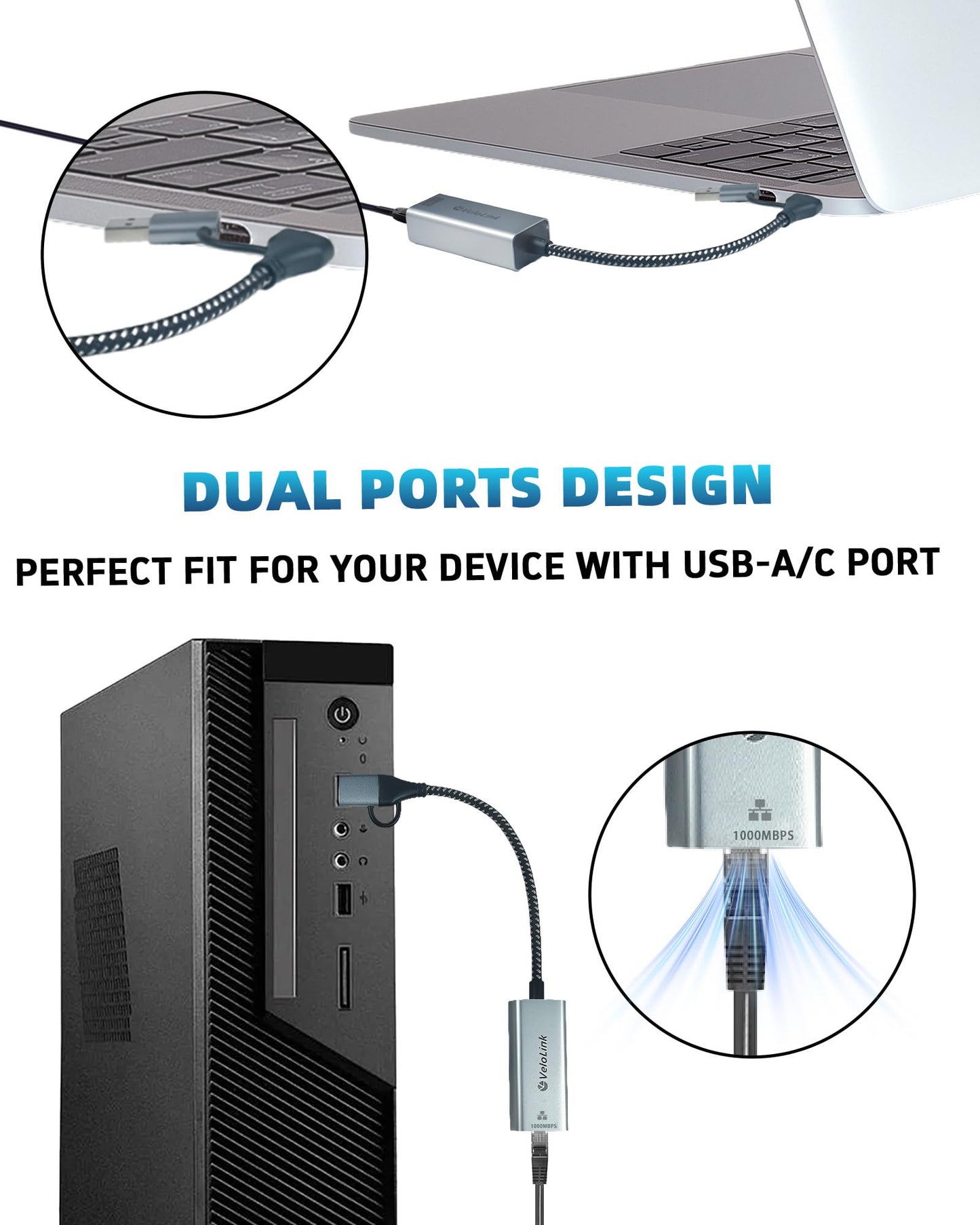 Ethernet to USB Adapter, 1Gbps USB to RJ45 Gigabit LAN, USB 3.0 Ethernet Adapter Compatibility 10/100/1000Mbps. Compatible with Laptops, PC, Mac OS