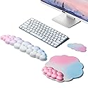 OUEST Cloud Wrist Rest Keyboard and Mouse Pad with Cute Ergonomic Memory Foam Non-Slip PU Base for Computer Mac Laptop Office Gaming-Orange/Blue/Pink