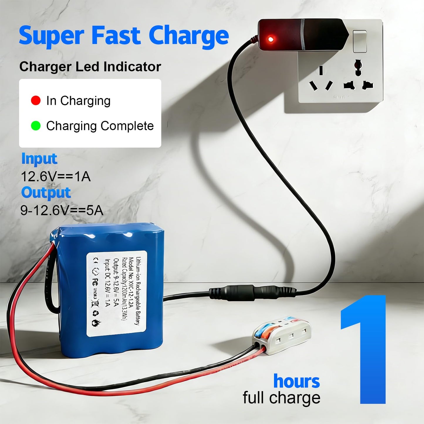 12V 1200mAh Rechargeable Li-ion Battery with Charger, Bare Leads Wire Battery Pack Perfect for DIY Project, Speakers, RC Car, Robot Toys, LED Light