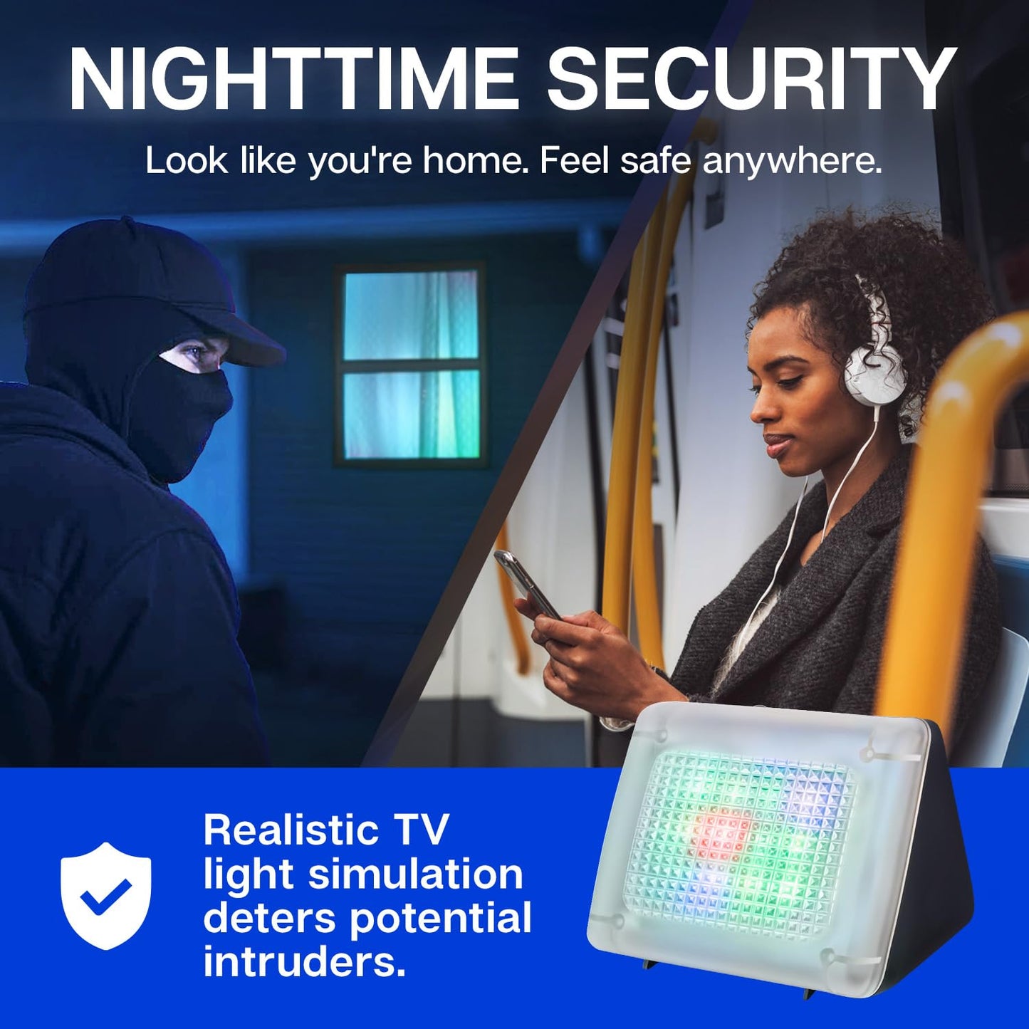 FakeTV - FTV-10 Charcoal Design Burglar Deterrent - Simulated TV Light with Frosted Lens - Energy-Efficient LED Dummy Home Security Technology - Prime