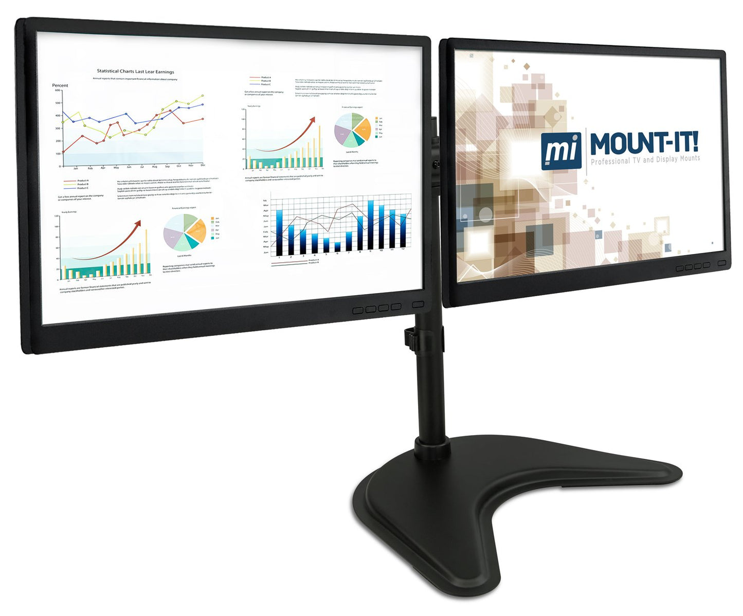 Mount-It! Free Standing Dual Monitor Stand | Double Monitor Desk Mount | Fits Two x 19 20 21 22 23 24 27 Inch Computer Screens | 2 Heavy Duty Height