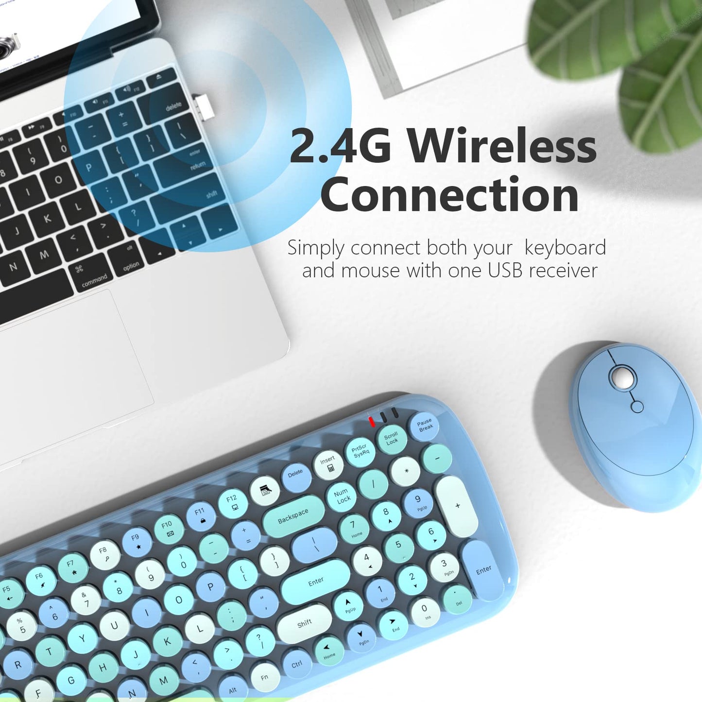 MOFII Wireless Keyboard and Mouse Combo, Compact 2.4G USB Full Size, Cute 110 Keys Keyboard for PC, Notebook, MacBook, Tablet, Laptop, Windows-Blue