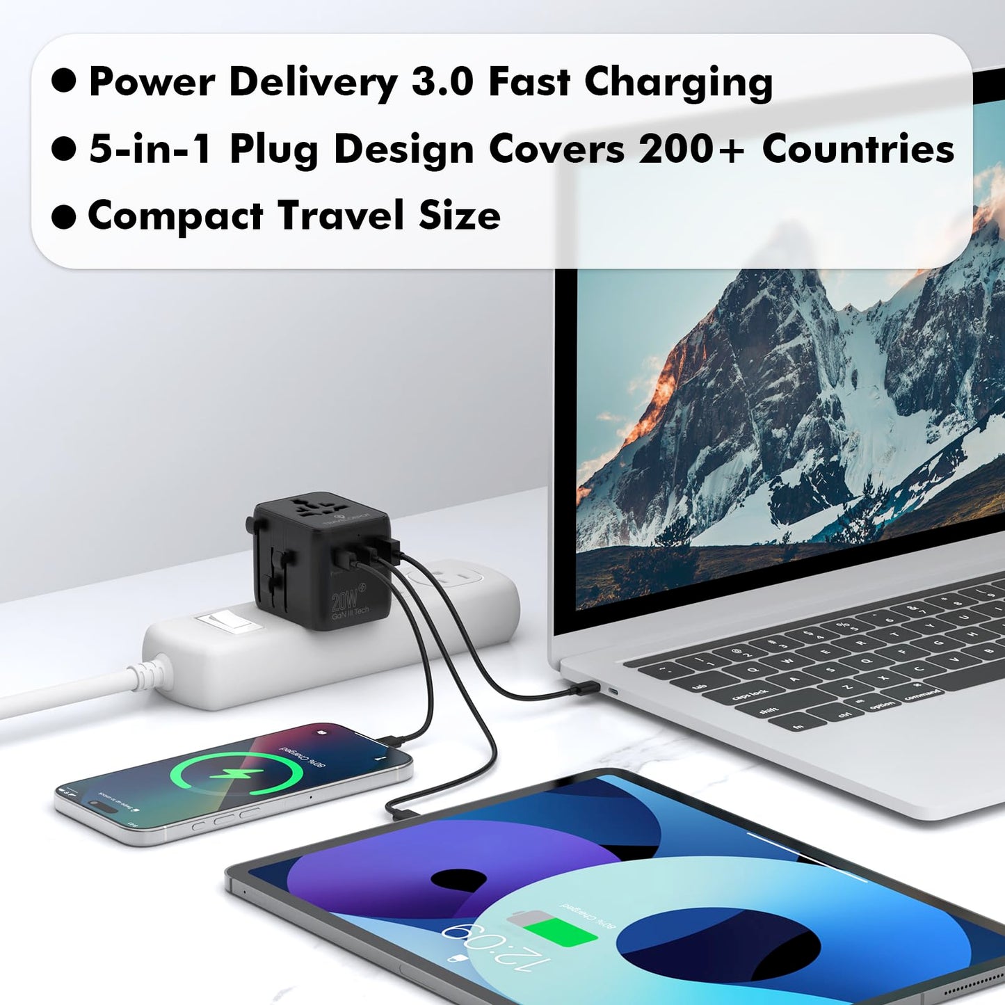 TRAVEL DEPOT Universal Travel Adapter w/USB Ports, GaN All in One Worldwide Plug Adapter, International Power Converter for All Devices, Wall Charger