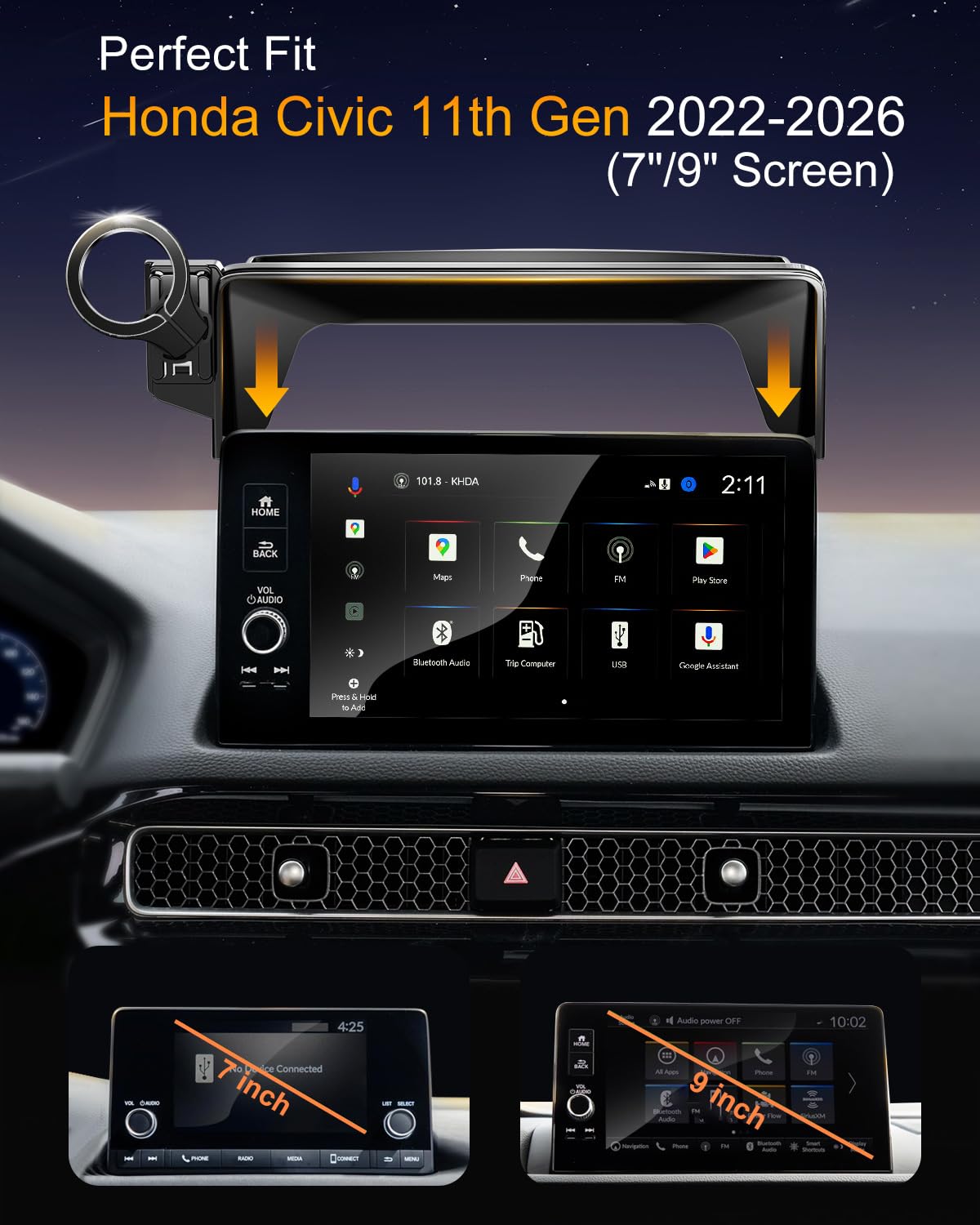 pop-tech Magnetic Phone Holder for Honda Civic 11th Gen 2022 2023 2024 2025 2026, 360° Car Screen Phone Mount Made for Civic Hatchback Sedan