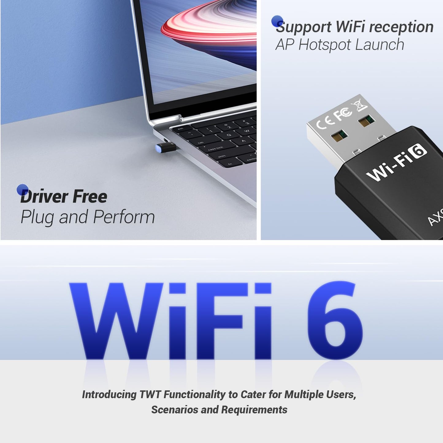 WiFi Adapter for Desktop PC, AX900 USB WiFi 6 Adapter with 5GHz/2.4GHz Dual Band, WiFi Dongle Wireless WiFi Adapter for Supports Windows 10/11, WiFi 6