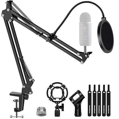 InnoGear Microphone Stand Mic Boom Arm for Blue Yeti HyperX QuadCast S SoloCast Snowball Fifine K669B and other Mic, with Shock Mount Windscreen Pop