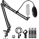 InnoGear Microphone Stand Mic Boom Arm for Blue Yeti HyperX QuadCast S SoloCast Snowball Fifine K669B and other Mic, with Shock Mount Windscreen Pop