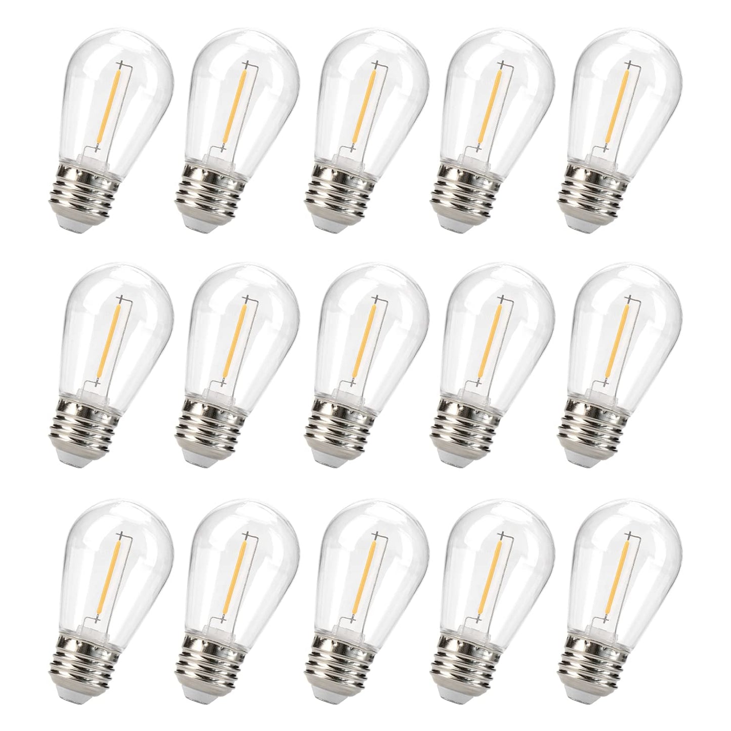 Leadleds 15 Pack S14 LED String Light Bulbs 11W Equivalent, 2700K E26 Base