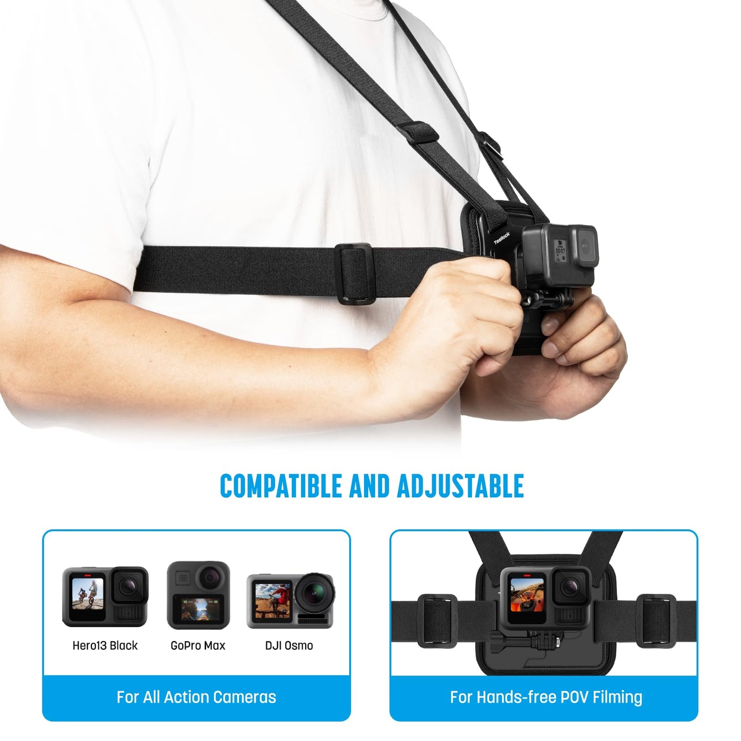 TesRock Chest Mount Harness Chest Strap Compatible with GoPro DJI Osmo AKASO Action Cameras, Comfortable and Stable Chesty for Go Pro Max Hero 13 12