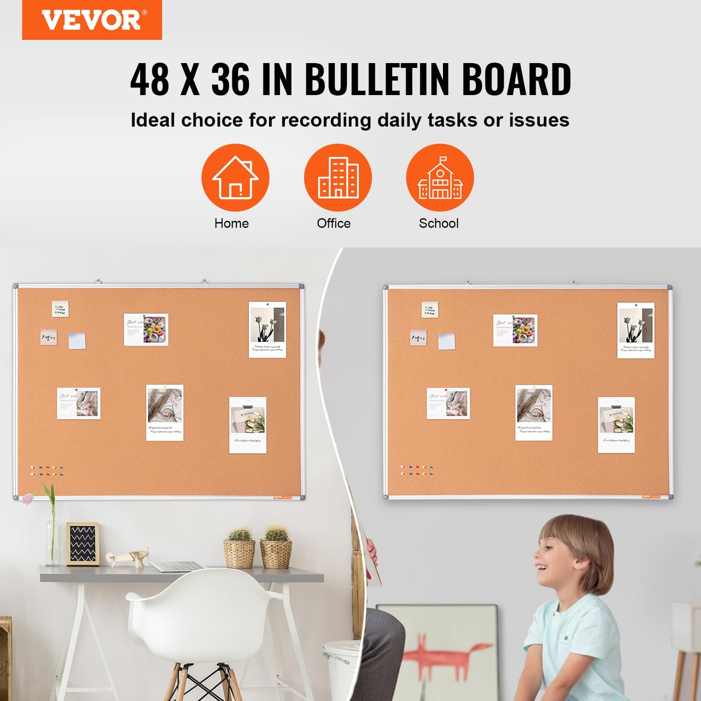 VEVOR 48"x36" Large Cork Board - Wall-Mounted Bulletin Board with Pin Board - Perfect for School, Home, Office