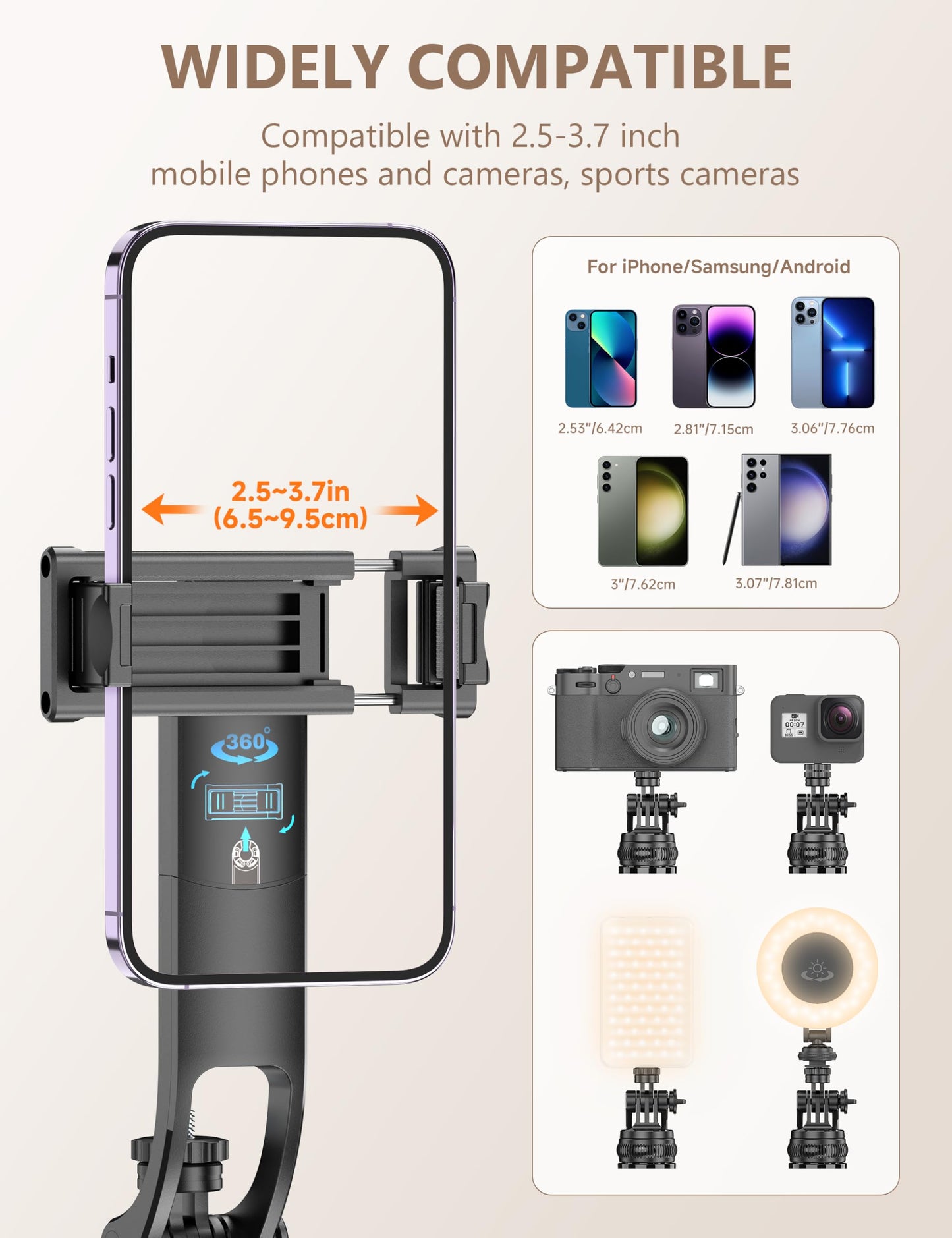 71" Selfie Stick Tripod, All in One Quadripod with Remote & Phone Holder, Extendable Cell Phone Tripod, Travel Tripod Stand Compatible with for Cell