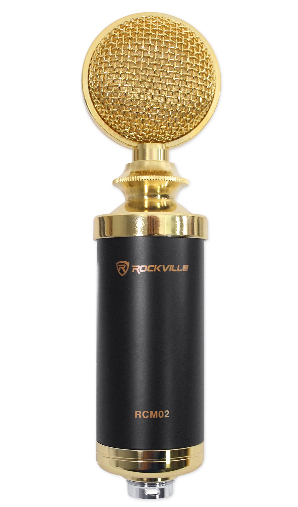 Rockville RCM02 Pro Studio Condenser Microphone, Cardioid Pattern, All-Aluminum Chassis with Steel Basket, Dual Connectivity XLR and 3.5mm, Shock