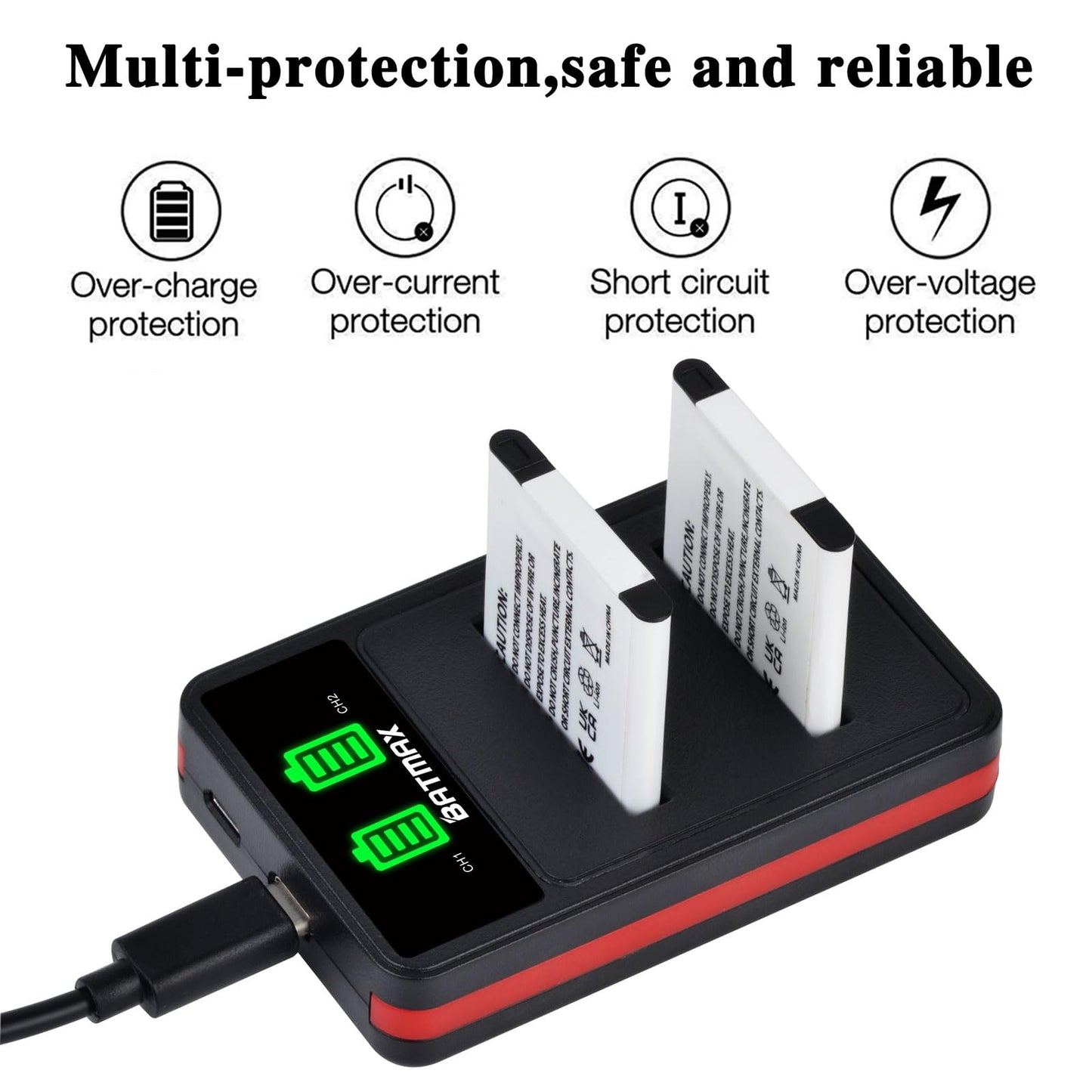 Batmax 2Pcs NP-BN1 NPBN1 Battery + Quick LED Dual Charger for Sony Cyber-Shot DSC-W800 DSC-W830 DSC-TF1 DSC-TX10 TX20 TX30 DSC-QX10 QX30 QX100
