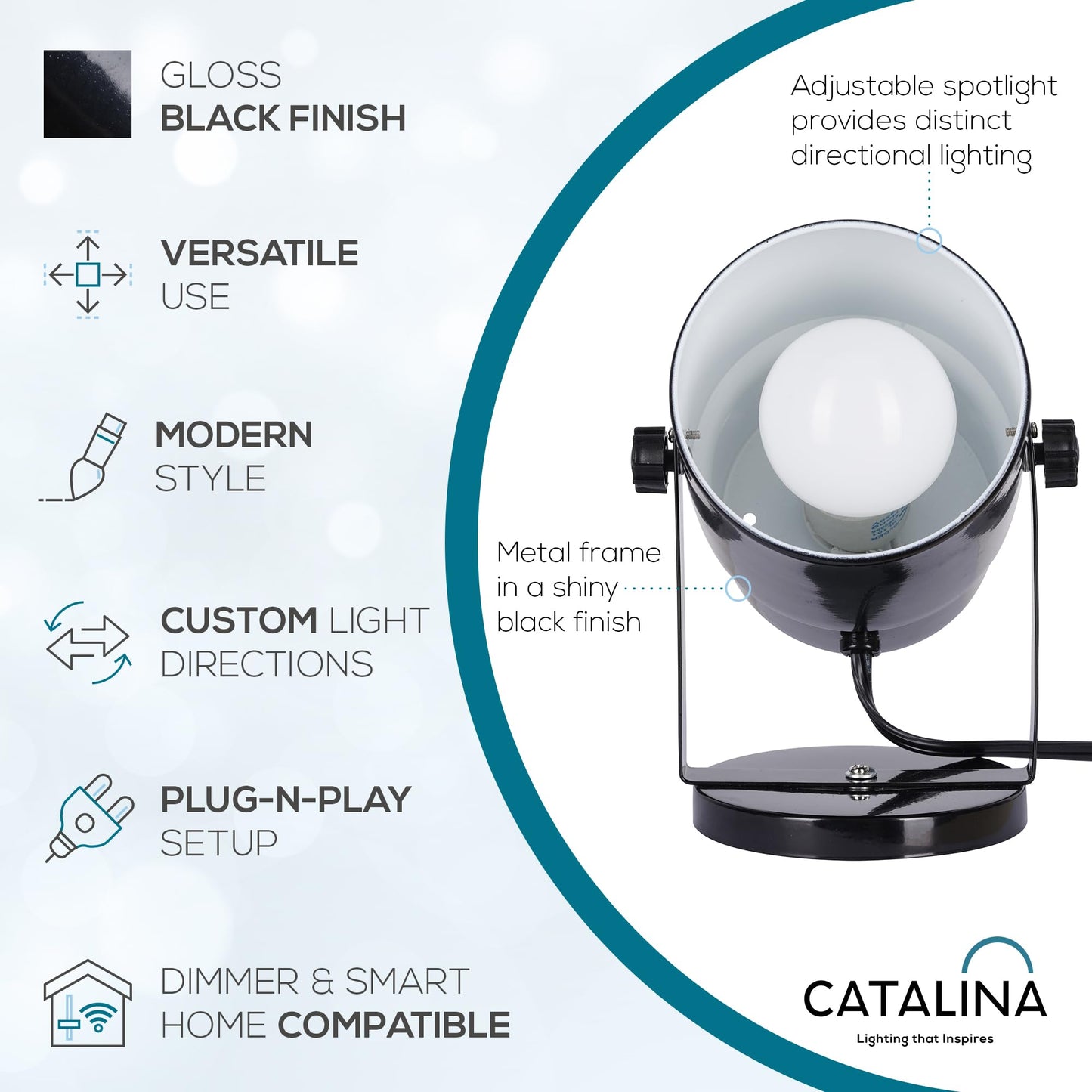 Catalina Lighting Multipurpose Spotlight Accent Lamp, Desk or Wall Mount Lamp for Office, Living Room, Dorm or Bedroom, Smart Home Compatible, Bulb