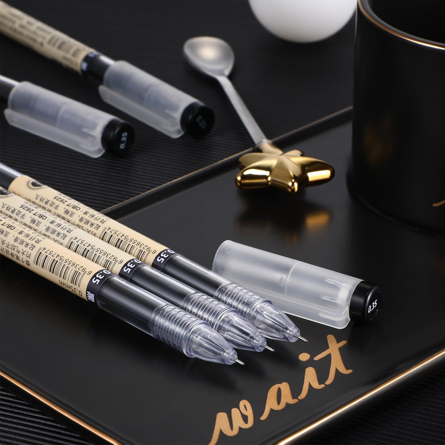 Chinco 24 Pieces 0.35 mm Black Gel Ink Pen Japanese Stationery Extra Fine Chinese Ballpoint Pen for Office School Korean Stationery Supply