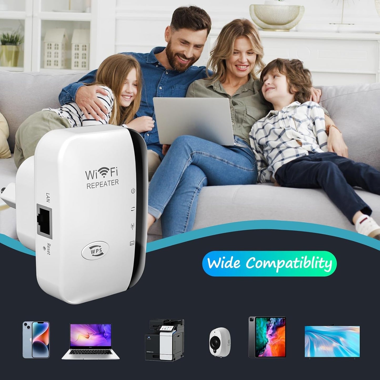 Jancane WiFi Extender, WiFi Signal Booster Up to 5000sq.ft and 50+ Devices
