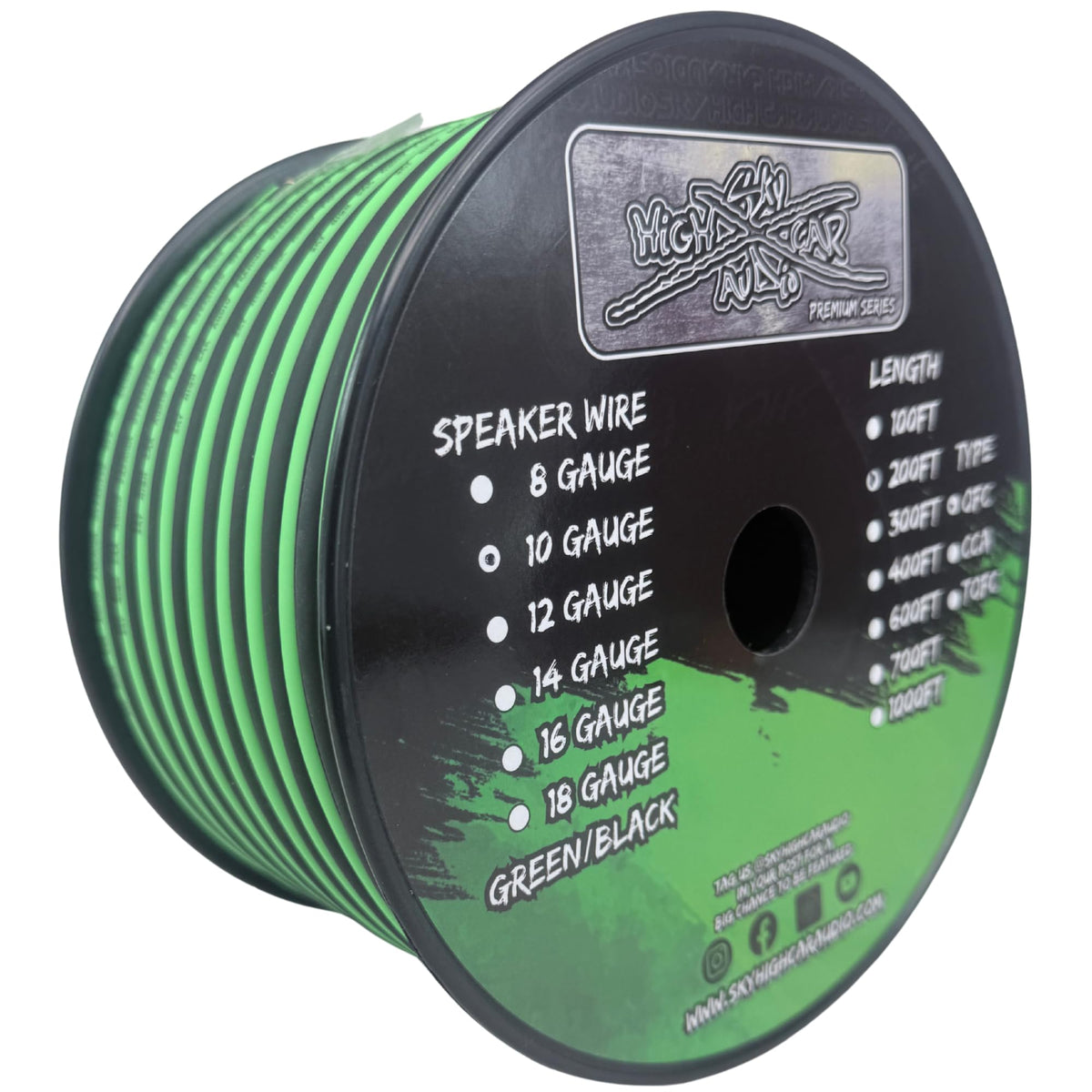 100' feet True 10 Gauge AWG OFC Speaker Wire Green/Black Car Home Audio