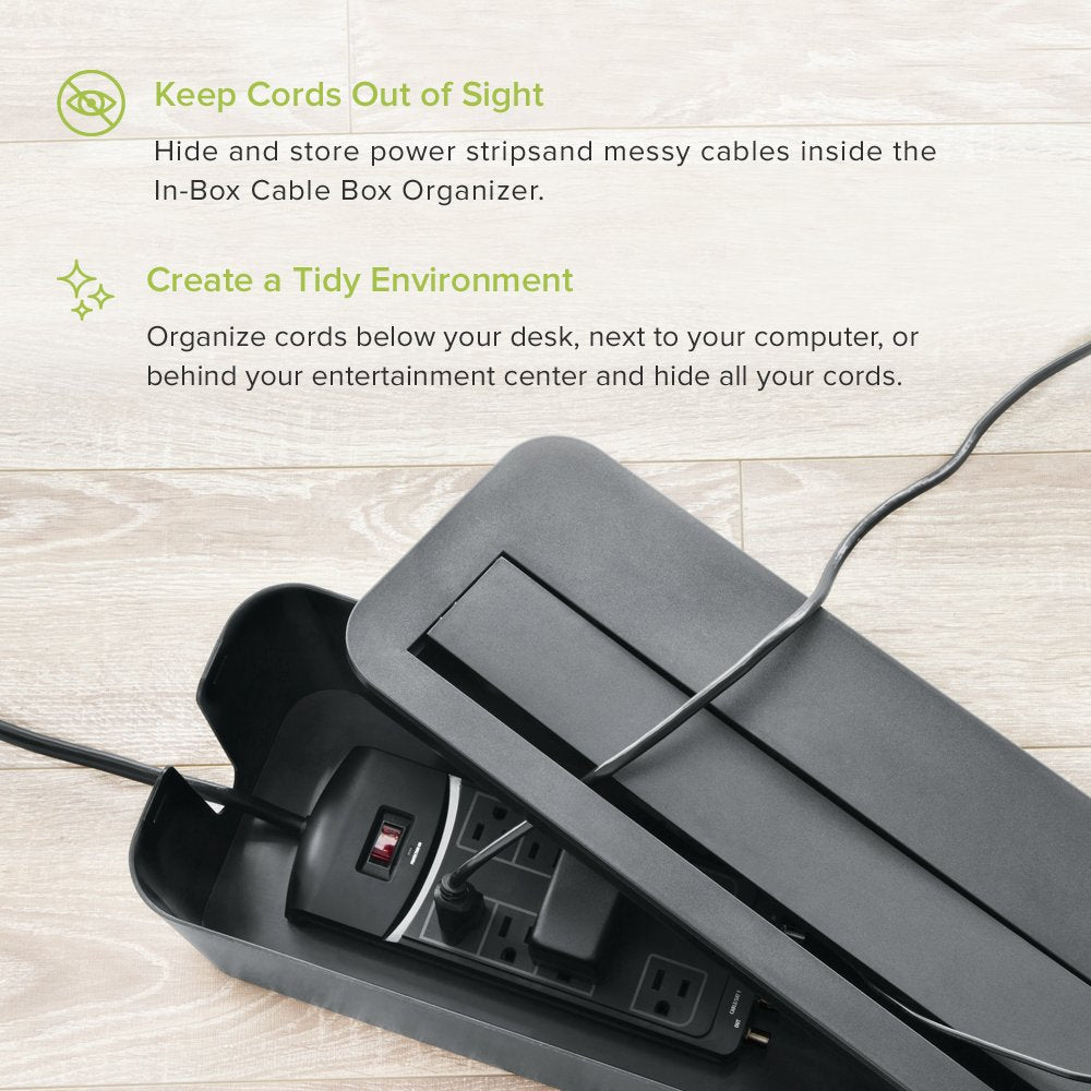 in-Box Extra Large Cable Organizing Management Box for Under Desk Surge Protector Concealer Black