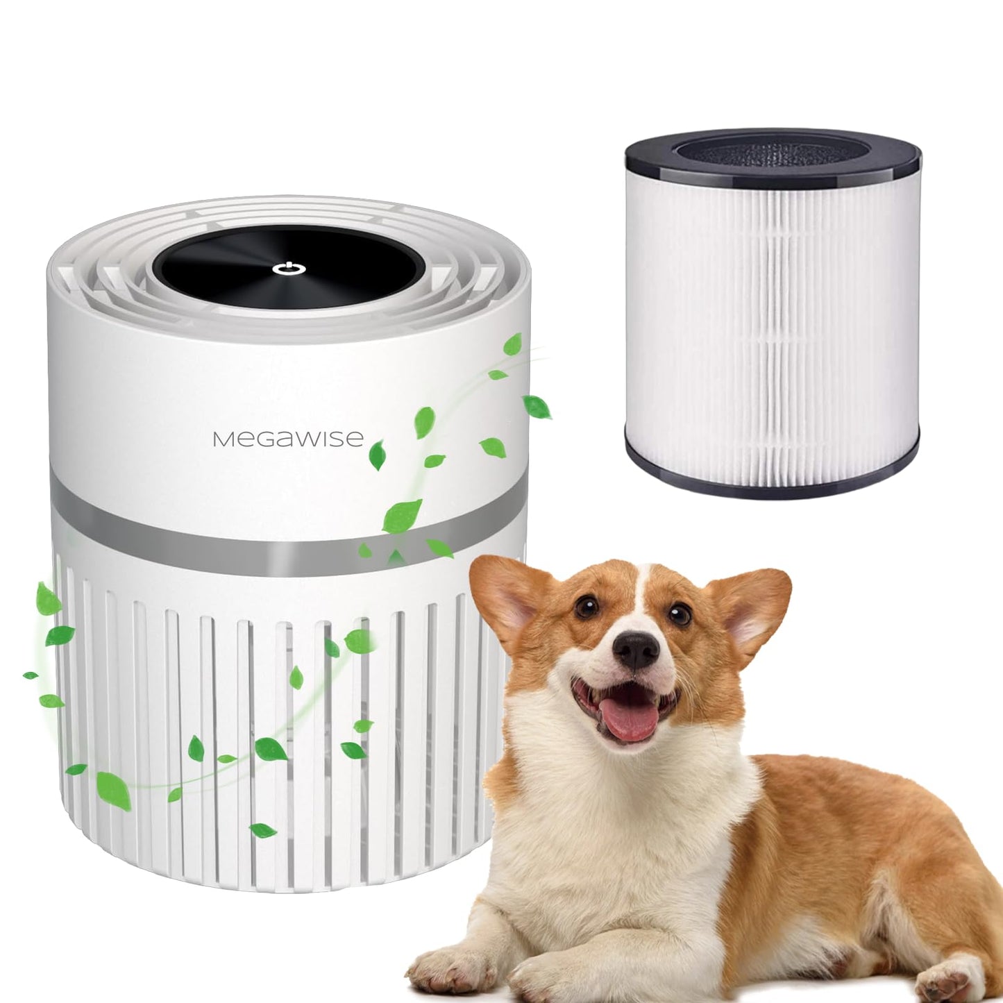 MEGAWISE HEPA Air Purifier for Home & Office, Compact Design with 1 Replacement Filter, Quiet Operation, Suitable for Daily Air Refreshing (White)