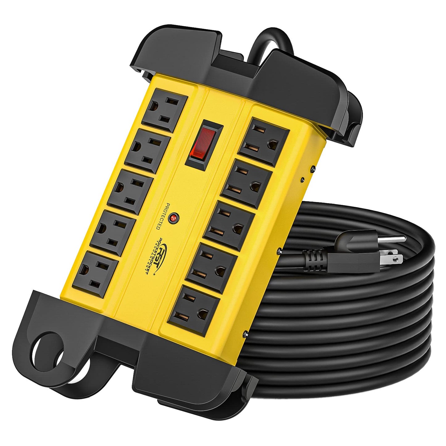CRST 10-Outlets Heavy Duty Power Strip Metal Surge Protector with 15 Amps, 15-Foot Power Cord 2800 Joules for Garden, Kitchen, Office, School, ETL