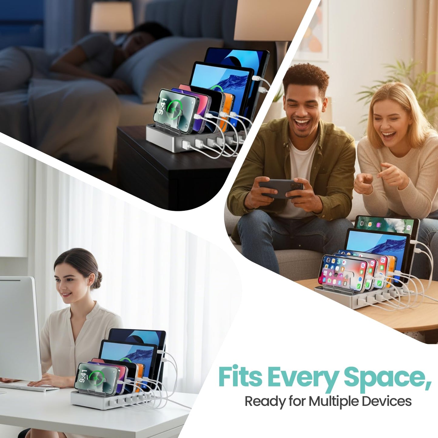 300W Fast Charging Station for Multiple Devices, 6 Port USB Charging Hub, Universal Desktop Charger Organizer Compatible with iPhone iPad Android