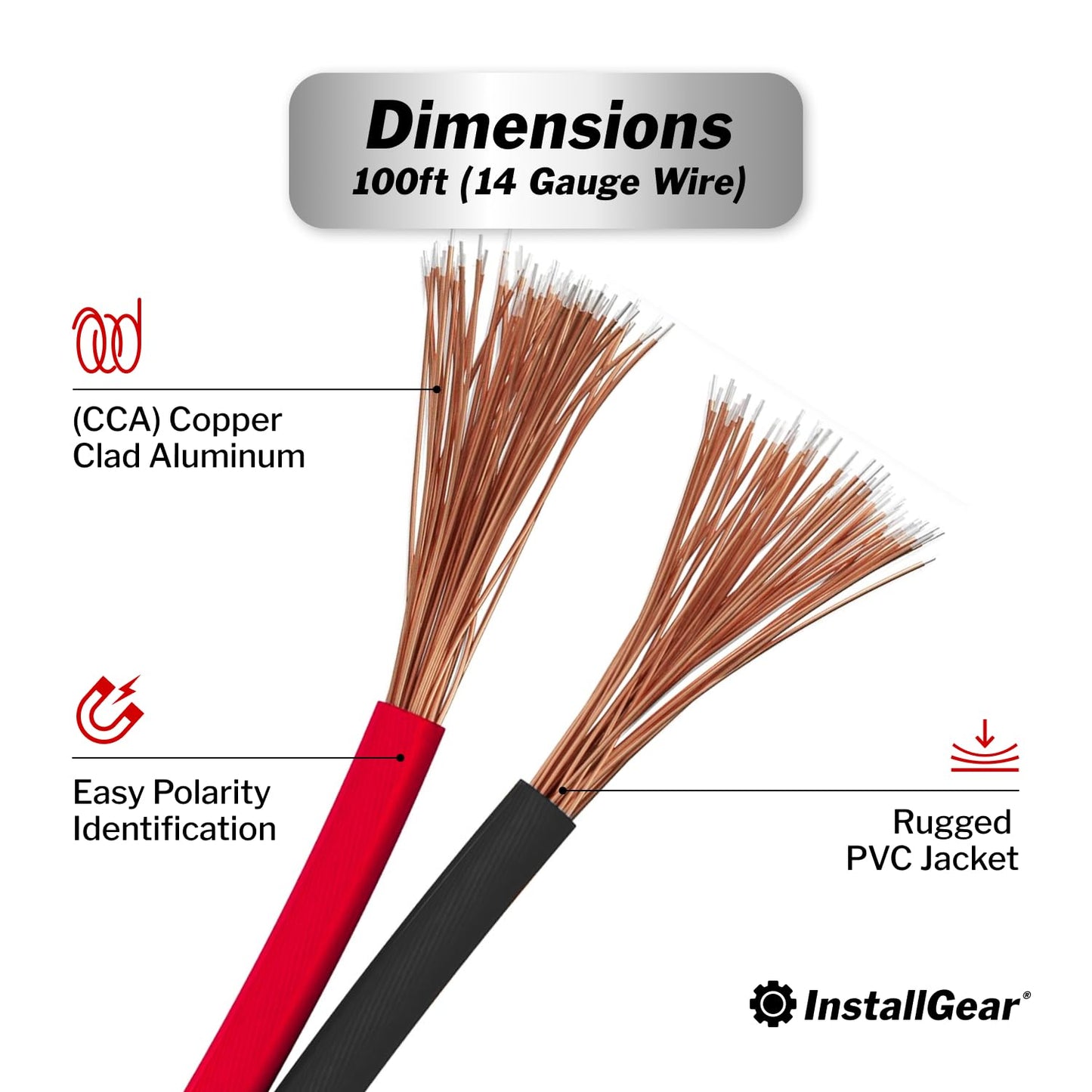 InstallGear 14 Gauge Speaker Wire - Red/Black 100ft Speaker Wire for Car, Home Theater, Stereo, Radio, Surround Sound Systems - 14 Gauge 100 ft