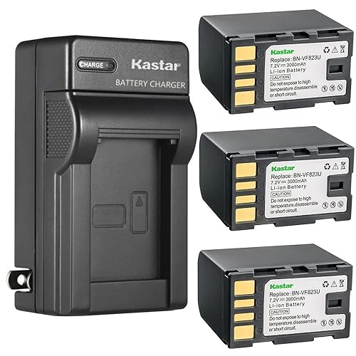 Kastar 3-Pack Battery and AC Wall Charger Replacement for JVC GZ-MS120AUS GZ-MS120B GZ-MS120BUS GZ-MS120R GZ-MS120RUS GZ-MS123 GZ-MS130 GZ-MS130A