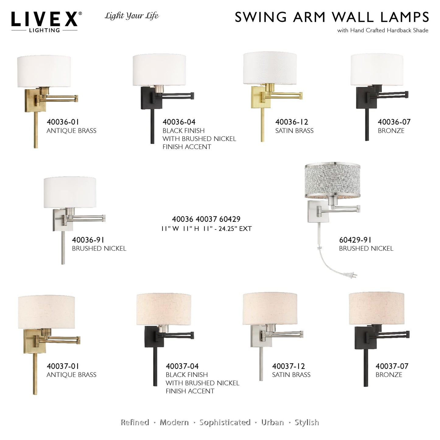 Livex Lighting 40036-07 24.25" One Light Swing Arm Wall Mount, Bronze Finish with Off-White Fabric Shade