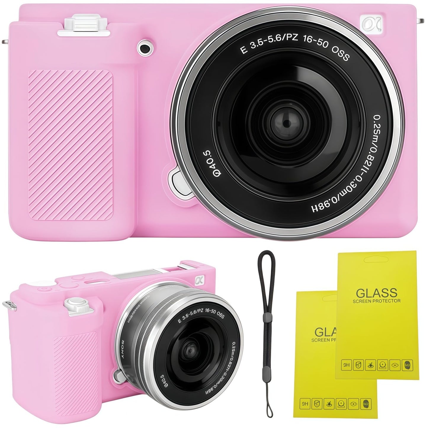 SZHSYJY ZV-E10 Case, Soft Silicone Protective Case for Sony ZV-E10 ZVE10 Camera,Comes with 2 Screen Protectors and 1 Wrist Strap. (Pink)