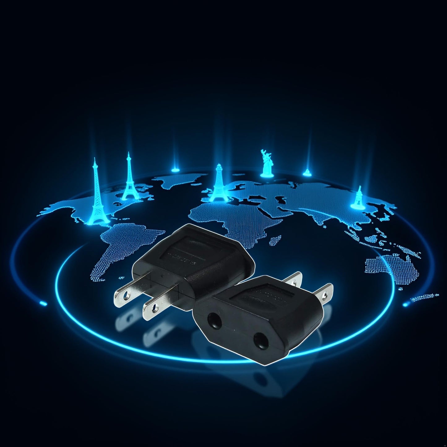 2 Pcs Black Socket Plug Adapter Europe EU Euro to US Travel Charger AC Power Converter