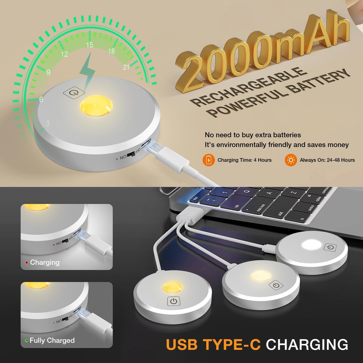 MEKKLEON Puck Lights with Remote Control, Rechargeable, Wireless Under Cabinet Lights, 5Pcs (Silver)