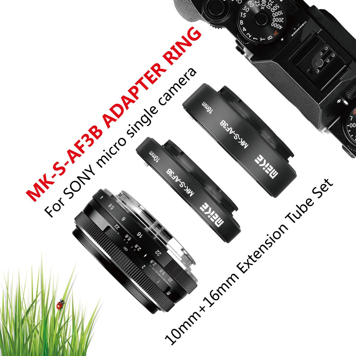 Meike MK-S-AF3B Auto Focus Extension Tube 10mm 16mm for Sony A7 A7M2 NEX 3 NEX 5 NEX 6 A6600 A5000 A6000 A6100 A6300 A6400 A6500 A9