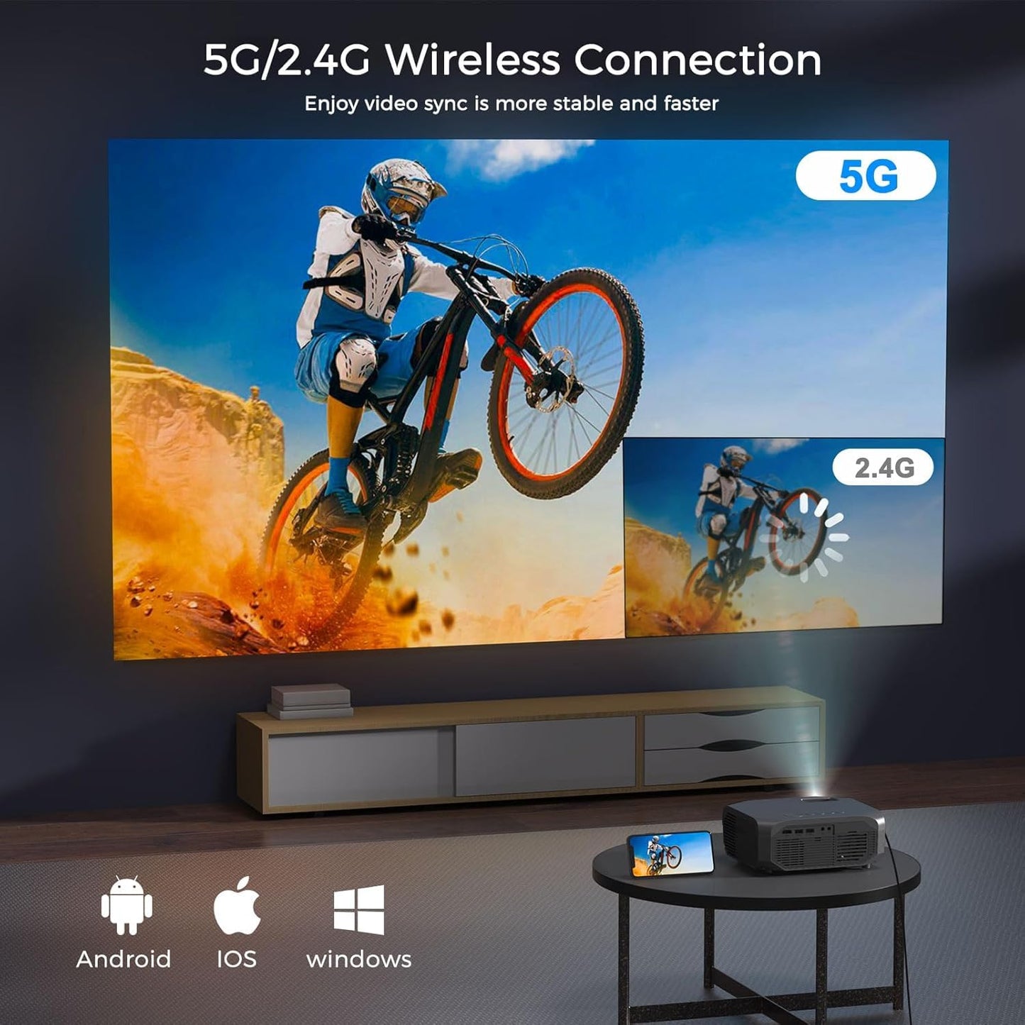 FUDONI Projector, 18000L Projector with 5G WiFi and Bluetooth Native 1080P 4K Support, Outdoor Movie Projector with Screen, Portable Home Theater
