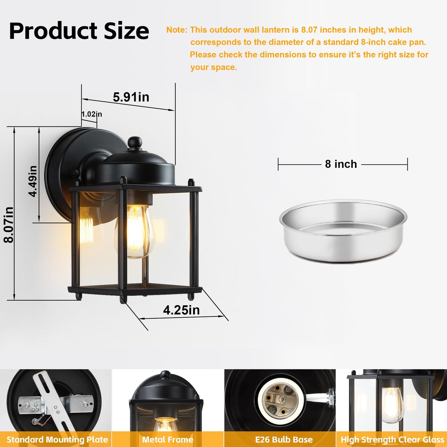 LIT-PaTH Outdoor Wall Lantern, Exterior Waterproof Wall Sconce Light, Proch Lighting Fixture with E26 Socket, Modern Outside Lights for Front Door