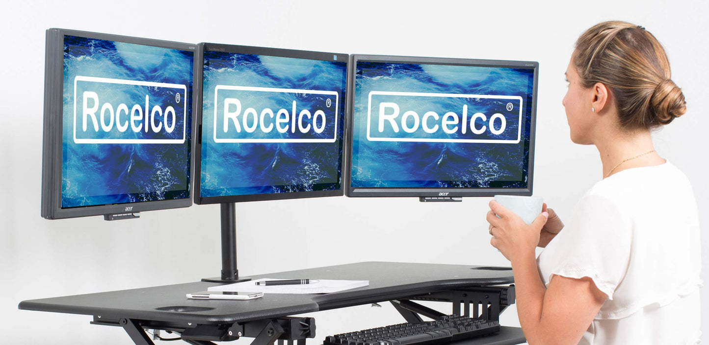 Rocelco Premium Triple Monitor Desk Mount - Standard Pattern Fits 13" - 27" LED LCD Flat Computer Screen - Three Articulated Full Motion Adjustable