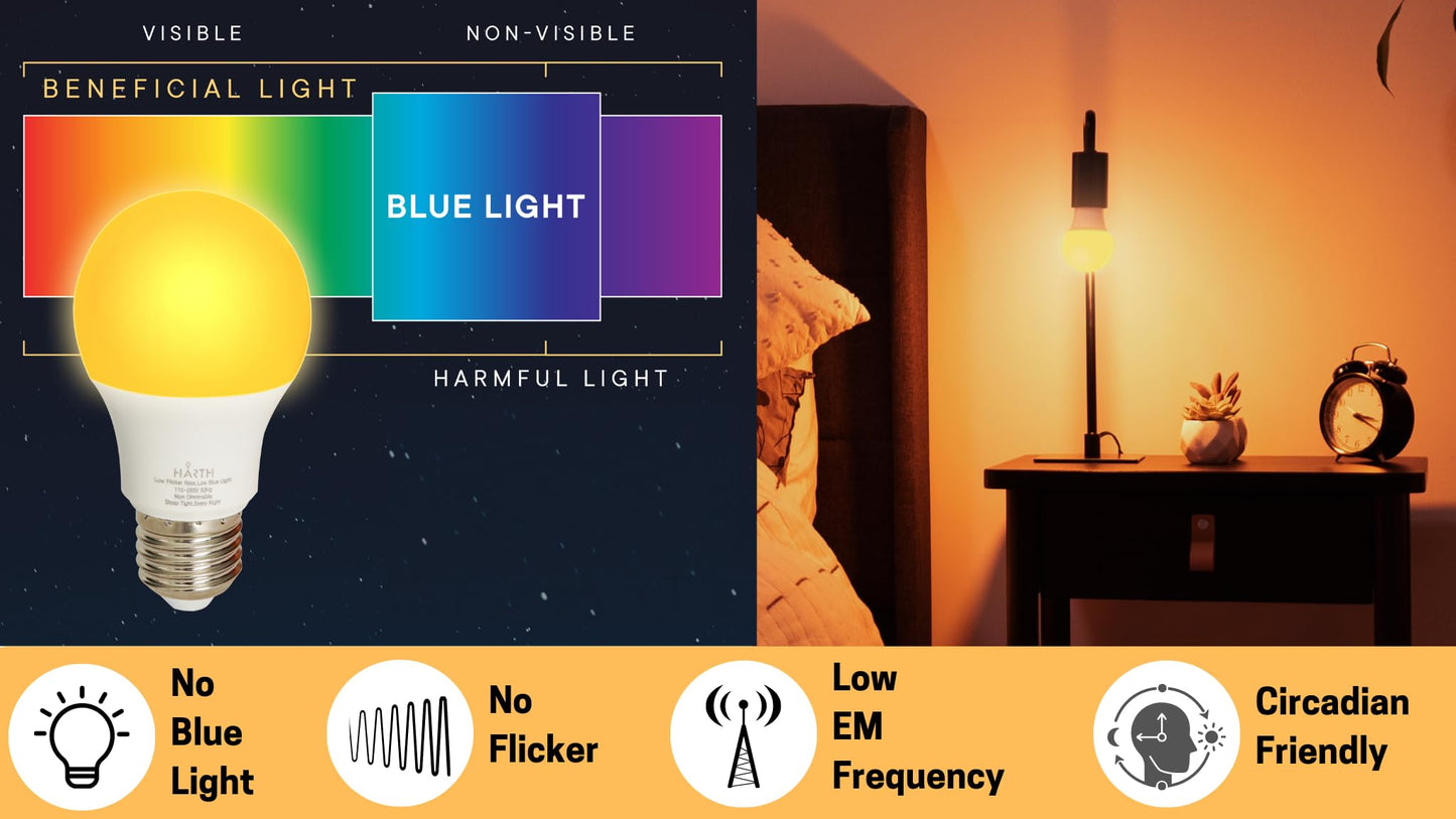 Amber Light Bulbs for Sleep I 1800K Warm Light Bulbs for Bedside Lamp I 7 Watt E26 Led Bulb (60W Equiv) Orange Led Lights for Bedroom Soft Warm