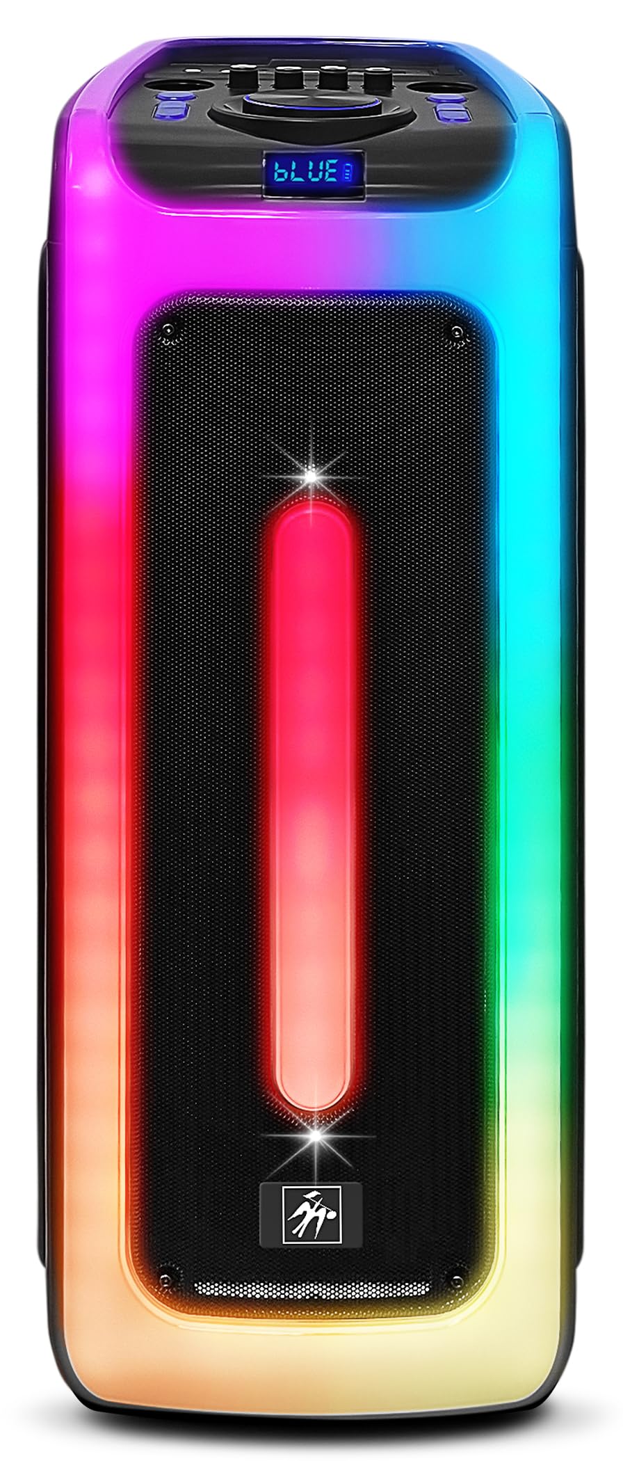 Fisher Bluetooth PA Stereo Speakers System-Karaoke Portable Wireless DJ, Dual 8" 80W Peak Power, Loud HD Sound & LED Lights, Rechargeable, TWS, 2 USB
