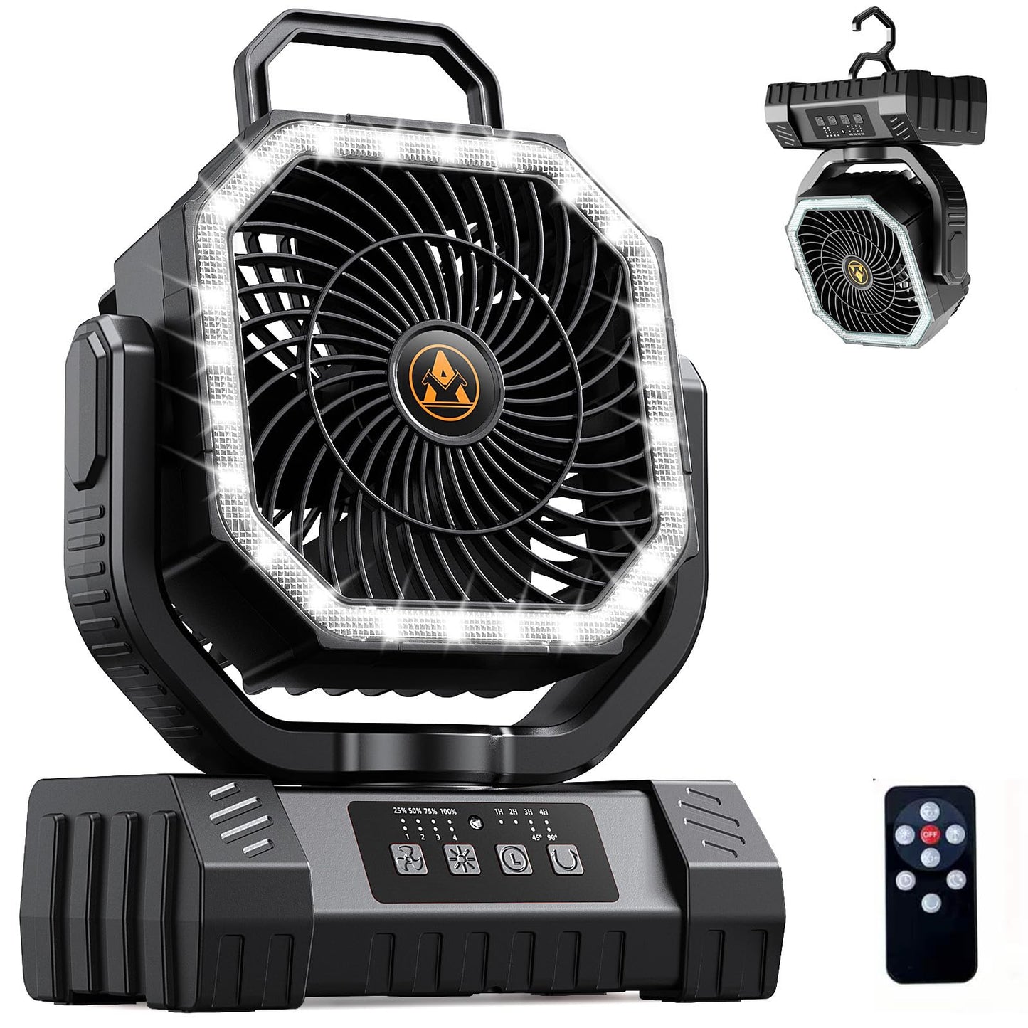 Camping Fan Rechargeable - 20000mAh Portable Cordless Battery Powered Fans with LED Lantern, Remote Auto Oscillating Table Fan Operated Tent Fan