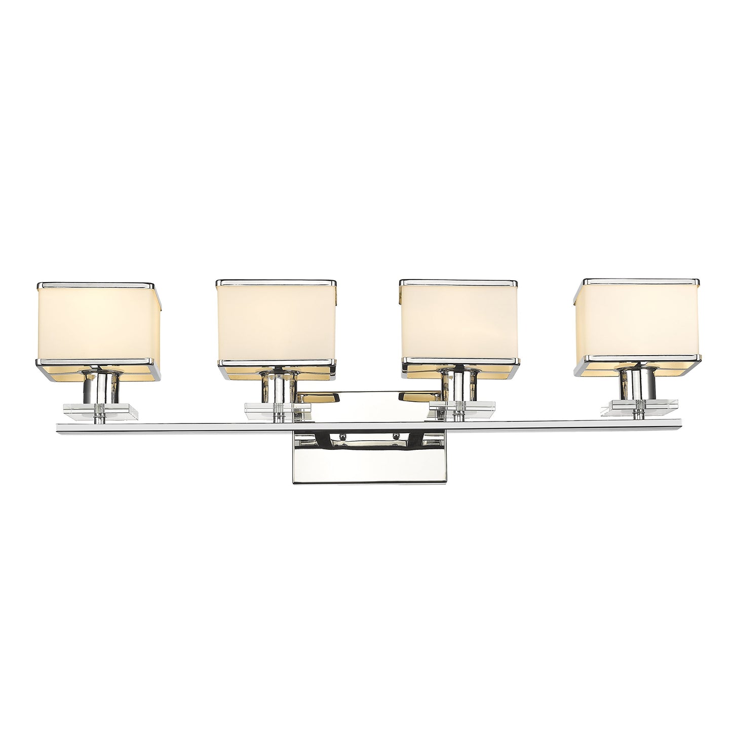 RADIANCE Goods Contemporary 4 Light Chrome Finish White Opal Glass Bath Vanity Wall Fixture 32" Wide