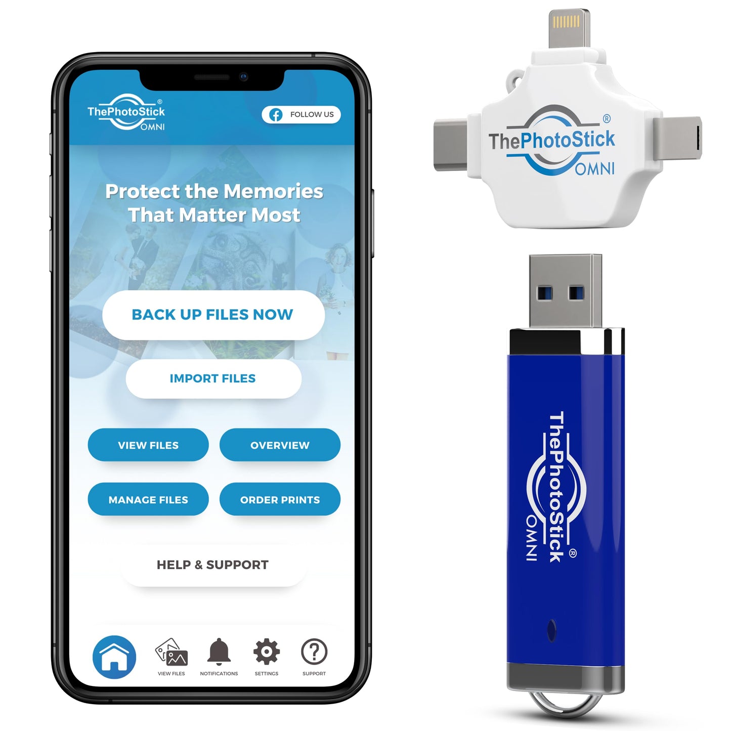 ThePhotoStick® Omni 256GB + Protective Case - Secure Photo & Video Backup and Transfer, Digital File Organization, USB & Multiport Connection
