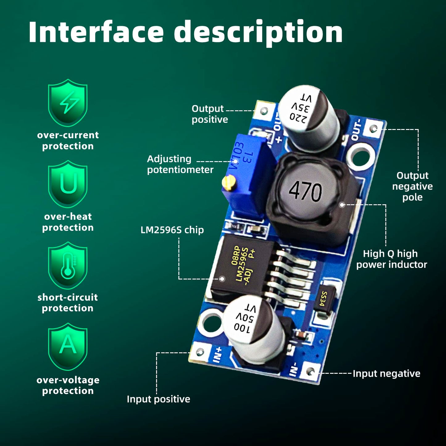 Dafurui 10 Pack LM2596 DC-DC Adjustable Buck Converter 3.0-40V to 1.5-35V Power Supply Step Down Voltage Regulator Module