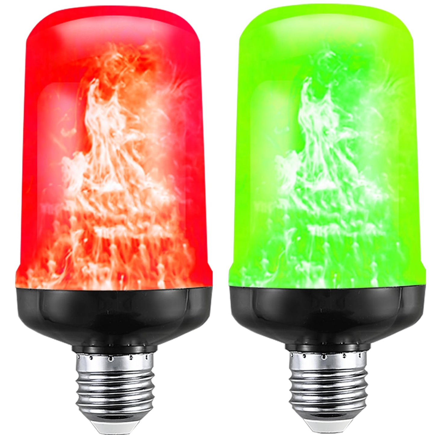 JAHEKS Red Green Flame Light Bulbs, Flickering Light Bulb with 4 Modes Upside Down Effect, 5W E26 Base LED Fire Lights for Christmas Halloween, Indoor