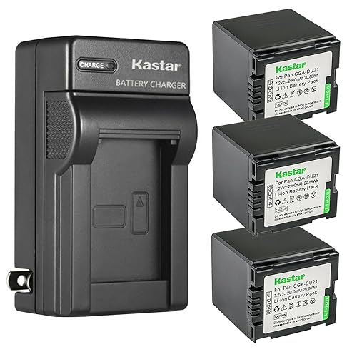 Kastar 3-Pack CGA-DU21 Battery and AC Wall Charger Replacement for Panasonic PV-GS80, PV-GS83, PV-GS85, PV-GS120, PV-GS150, PV-GS180, PV-GS200