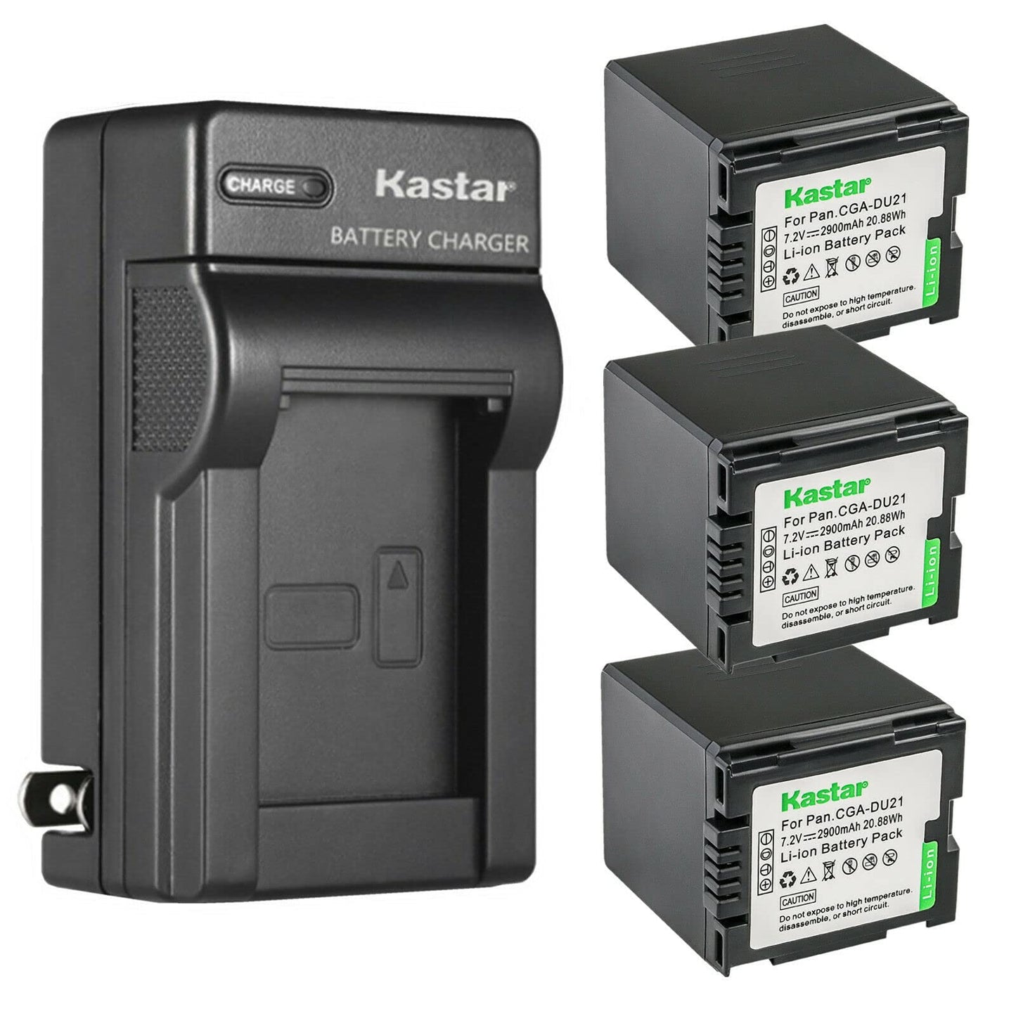 Kastar 3-Pack CGA-DU21 Battery and AC Wall Charger Replacement for Panasonic SDR-H18, SDR-H20, SDR-H200, SDR-H250, SDR-H280, SDR-H288, VDR-D100