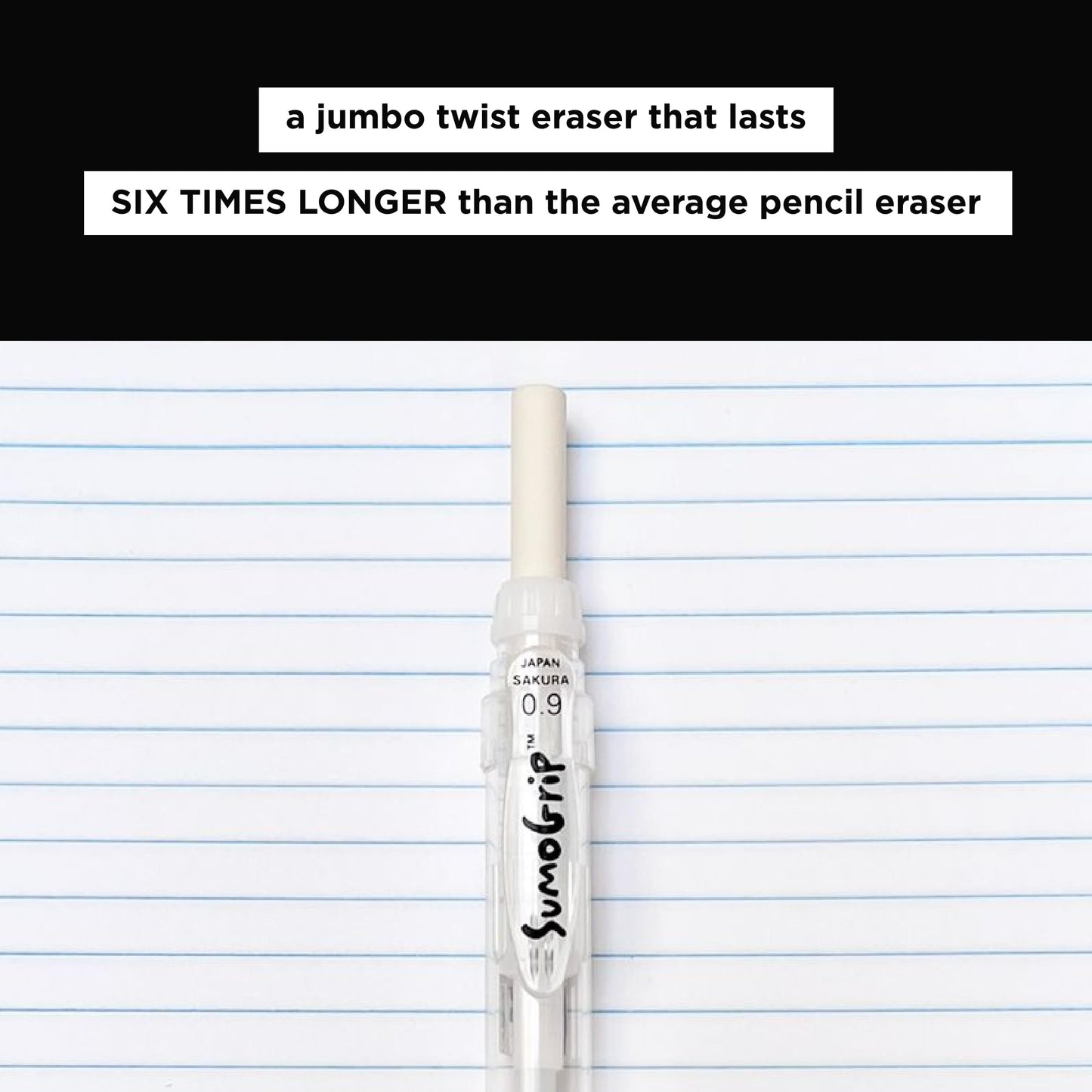 SAKURA 50280 SumoGrip 0.9-mm Pencil with Eraser, Clear
