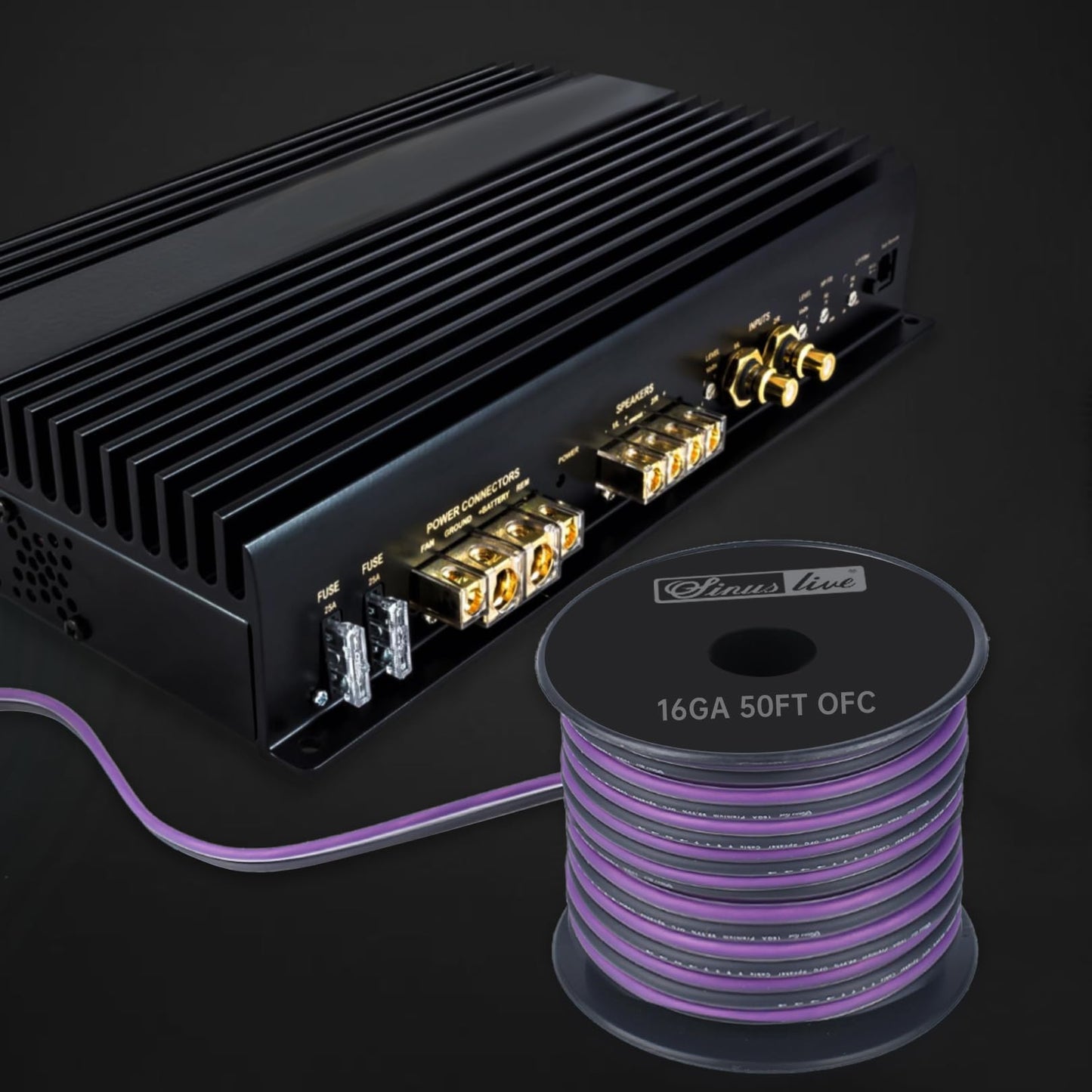 Sinus Live 16AWG OFC(Oxygen Free Copper) Speaker Wire Great use for Home Theater Speakers and Car Speakers, Purple and Black (50FT OFC)