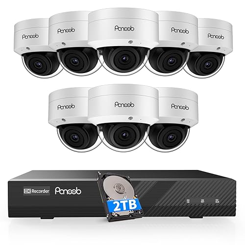 PANOOB Security Camera System PoE, 8X 5MP Wired IP IK10 Vandal-Proof Dome Camera, AI Human Detection, Remote Access, 100ft IR Night Vision Built-in