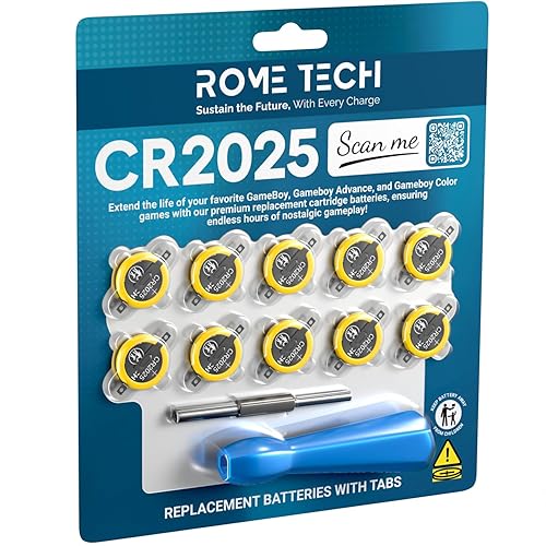 Rome Tech 3V CR2025 Batteries with Solder Tabs + Screwdriver Security Bit Set. Compatible with Silver, Blue, Gold, Crystal Gameboy Cartridge, Zelda…